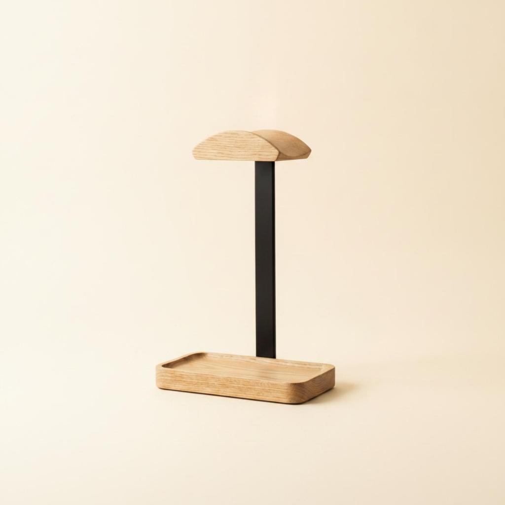 Desktop Headphone Stand Aluminum Alloy Wood Curved Top Headset Holder