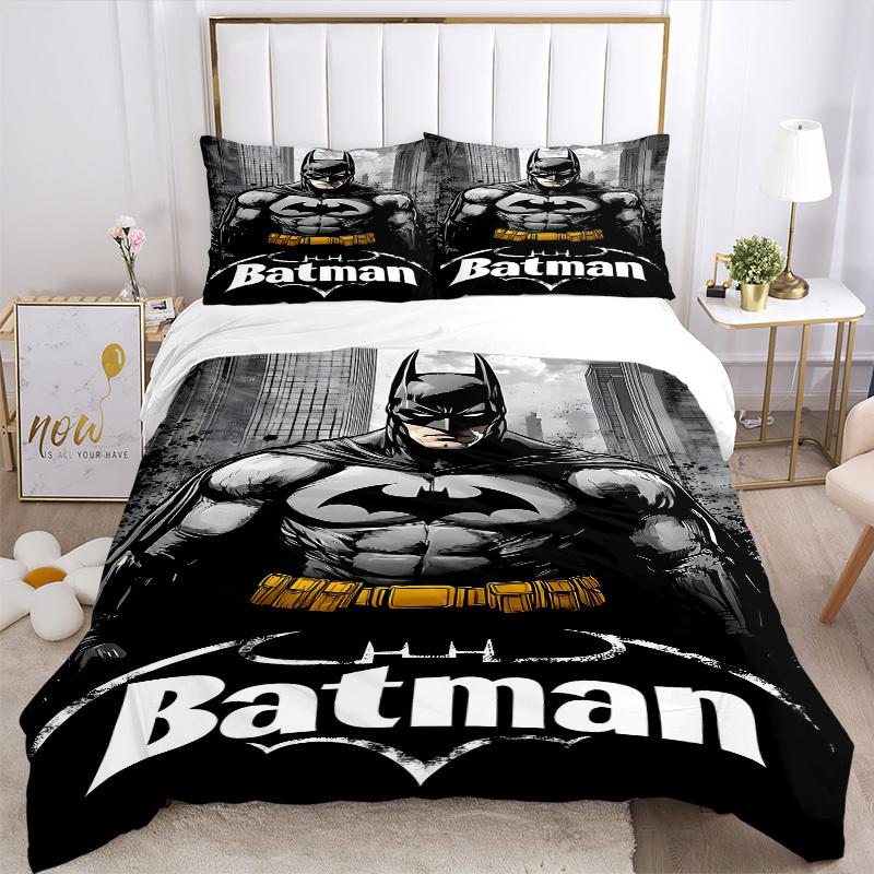 3pcs Batman Hero Bedding Set, Soft Polyester Duvet Cover and Pillowcases Machine Washable Seasons all suitable & Guest Room Decor262