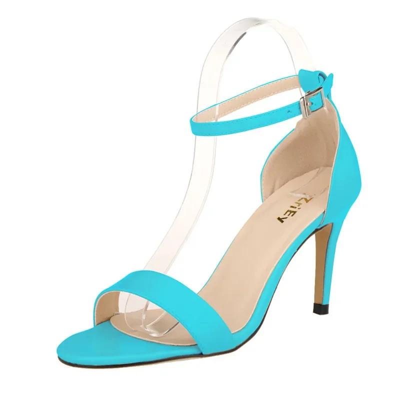 Women Open Toe Ankle Strap Sandals Stiletto Elegant Wedding Party Dress Shoes 9cm Mid High Heels  Summer Classic Sexy Pumps