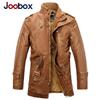 JOOBOX Men's Men's Leather Jacket Slim Stand Collar Mid-Length Washed Motorcycle Leather and Velvet Windbreaker