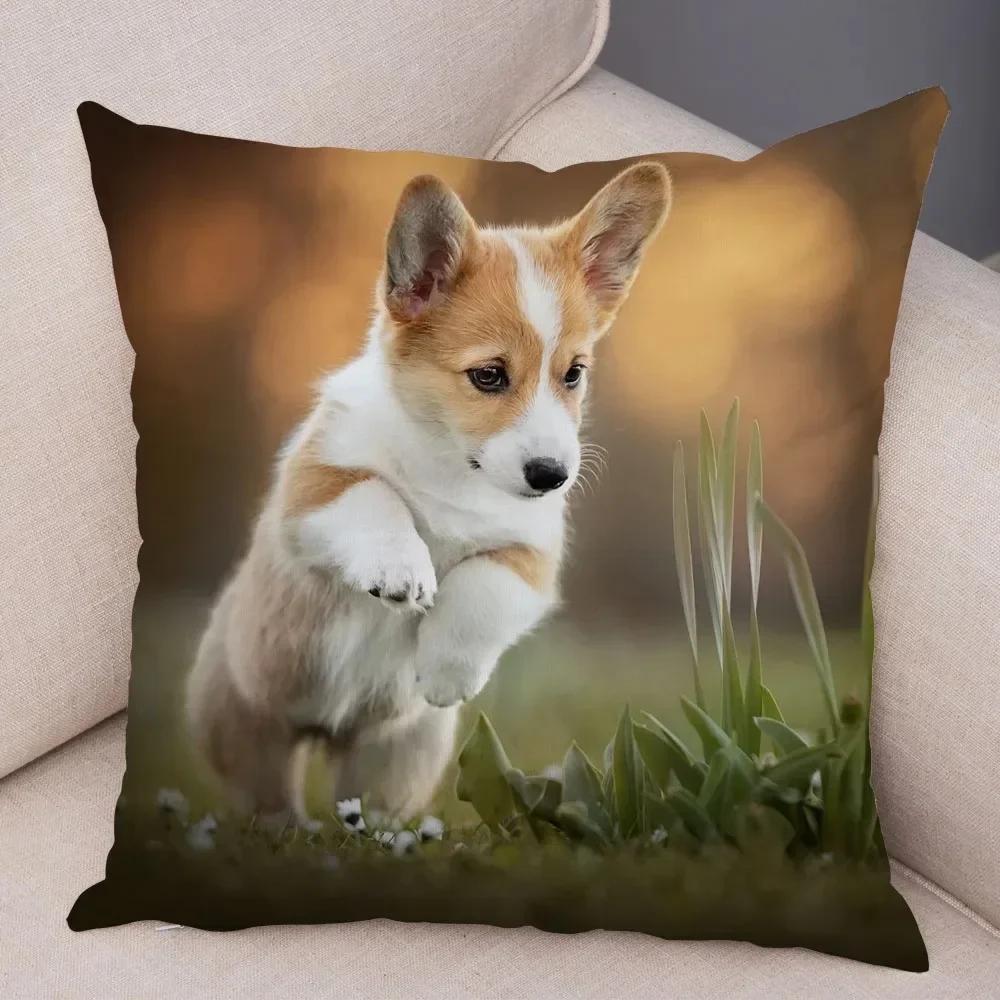 

Узор Пемброк Вельш Корги Домашнее Украшение Наволочка для Подушки Дом Гостиная Диван Наволочка для Подушки 40x40cm белый