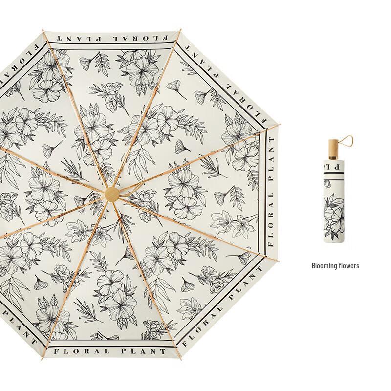 Xuqing Women s Floral Digital Print Tri-Fold Umbrella