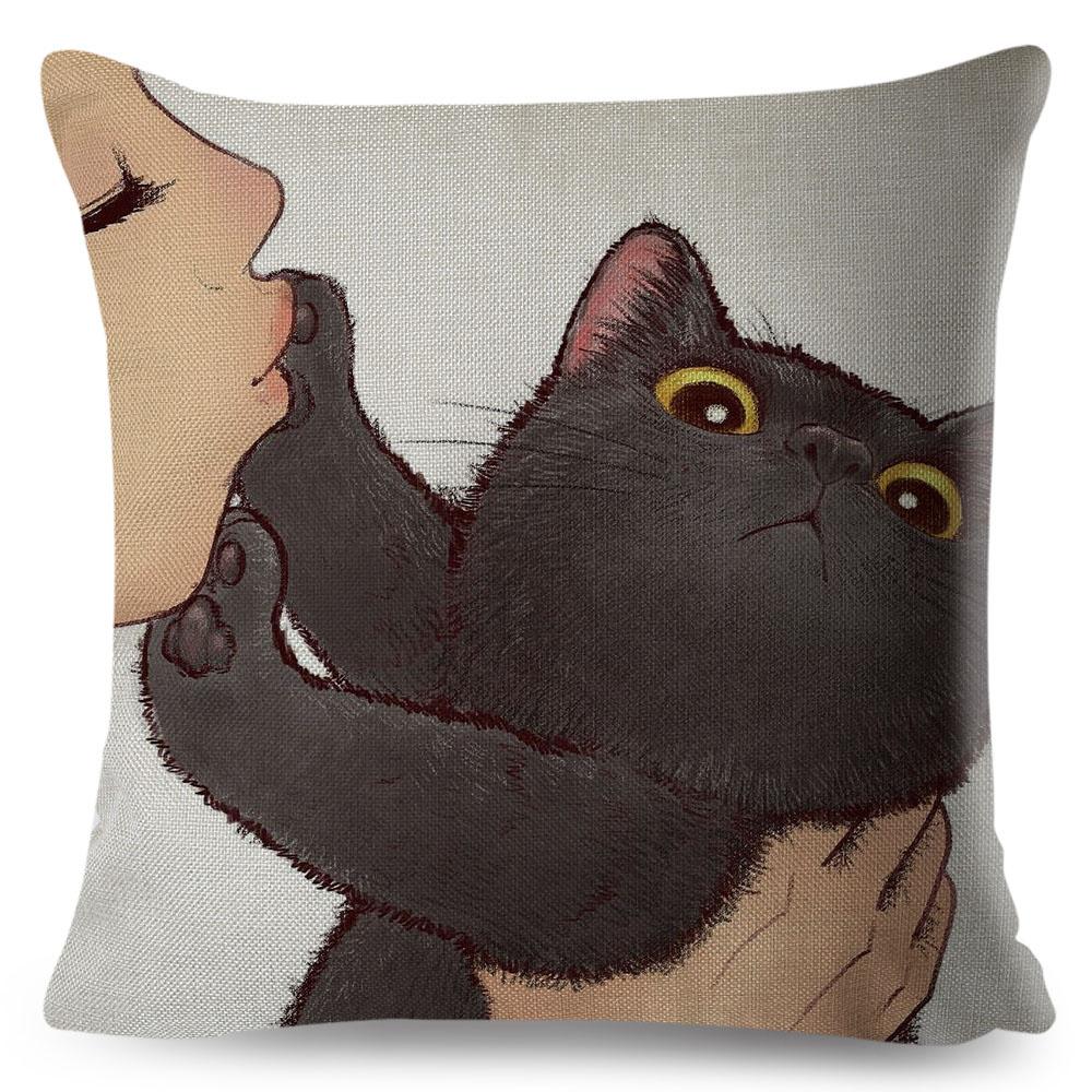 Lustige Liebe Kuss Niedliche Katze Kissenbezüge für Sofa Zuhause Auto Kissenbezug Kissenbezüge Dekor Cartoon Kissenbezug 45x45cm