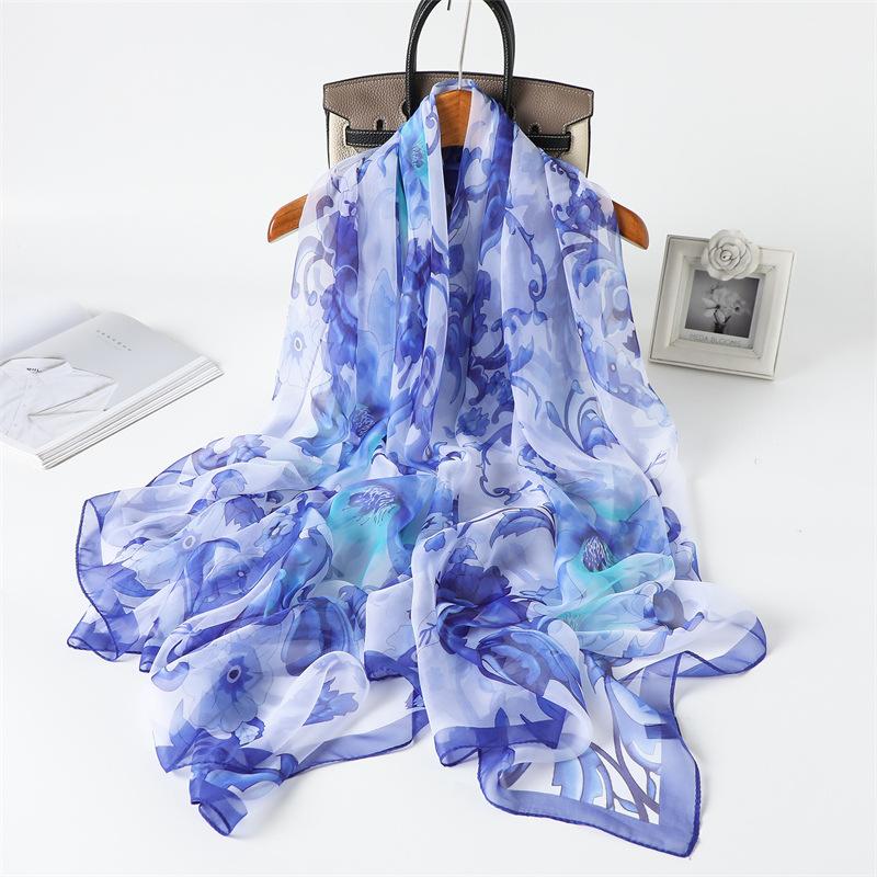 Fashion Versatile Encrypted Yourou Yarn Printing Spring and Summer Silk Scarf Large Long Scarf Travel Shawl Sunscreen Women's Scarf Headscarf