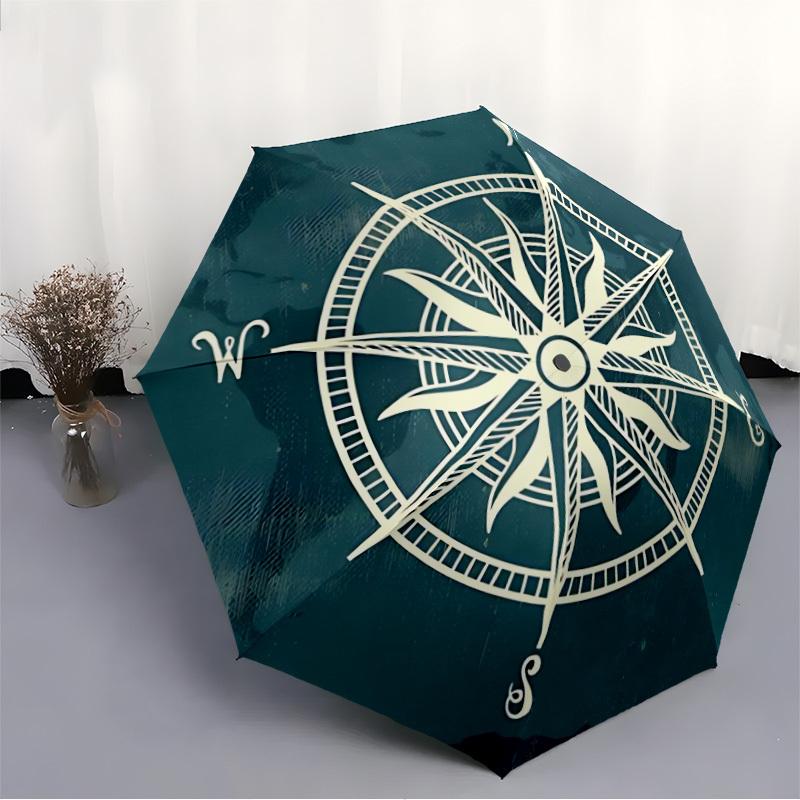 1pc Compass Navigation Auto Folding Cute Leisure Cool  Umbrella, 8-Rib Sturdy Canopy, Portable Travel Umbrella for Outdoor Use,119