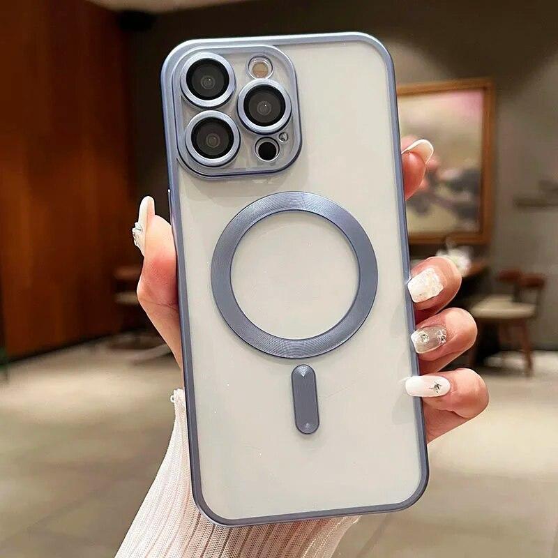Magnetické pouzdro pro Magsafe Wireless Charger Case Matné pokovování Silikonové měkké pouzdro pro iPhone 15 14 Plus 13 12 11 Pro Max Clear Ultra tenký zadní kryt