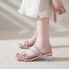 Thick-heeled slippers women's summer wear new bow rhinestone temperament high-heeled crystal sandals