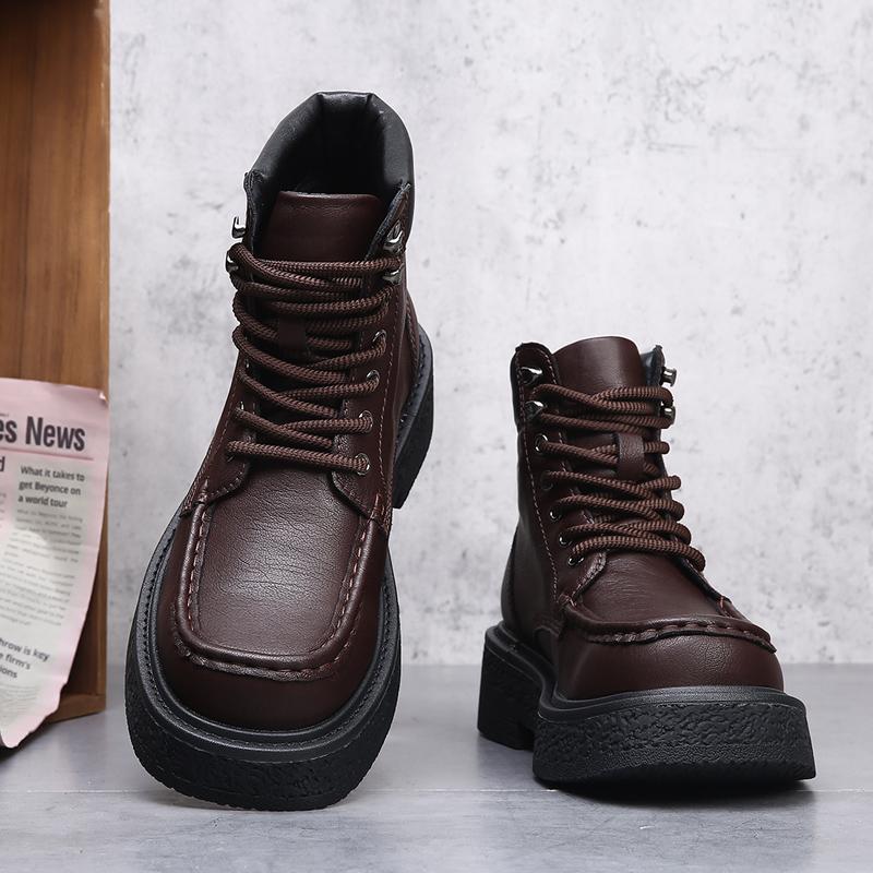 Fashion Fashion Mens Lace Up Walking Boots Leather Male Casual Shoes High Quality Comfortable Motorcycle Boots New High Top Man Botas