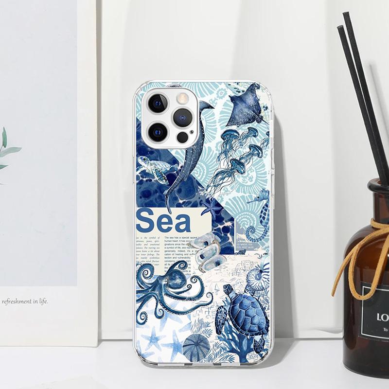 Ocean Starfish Sea Turtle Shark Phone Case For Iphone 17 Air 16 15 Plus 16E 14 Pro Max 13 Mini 12 11 7 8 SE Fundas Soft Back Cov