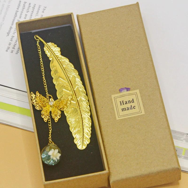 Chinese Cross-border Metal Feather Bookmark: Classical Leaf Vein Design, Creative Stationery, Ancient Style Cultural Gift