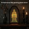 Ghostly Candlelight Display Light Up Ghost Mirror, Arched Wooden Frame Ghost/Grim Reaper Halloween Indoor Holiday Ornaments Soft Ambient Lighted