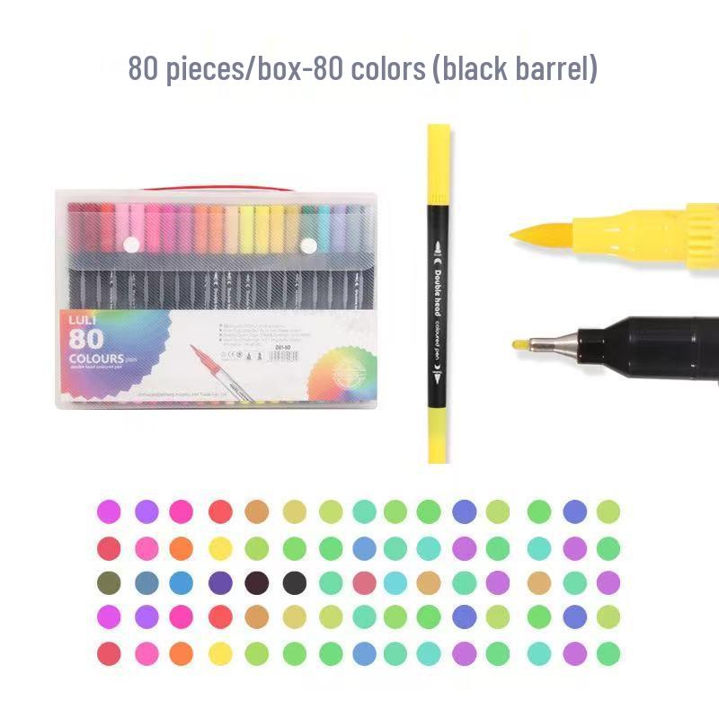 Water-based Double-ended Watercolor Pen Set with Colored Fine Liner and Soft Tip