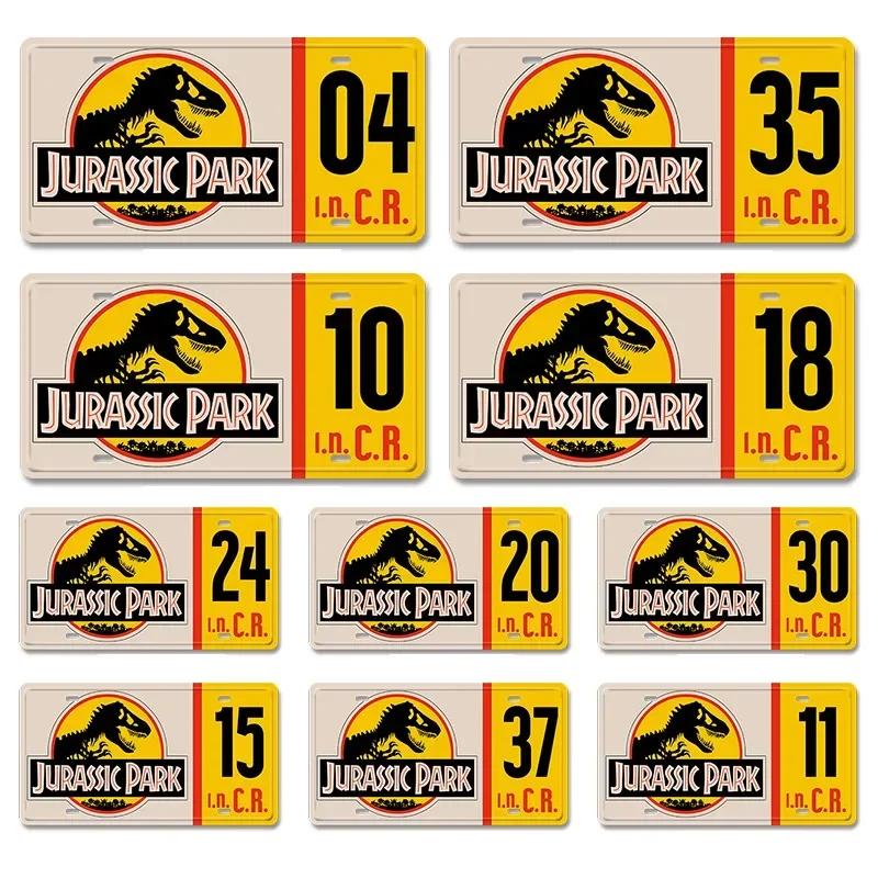 Classic Film Jurassic Park Metal Print License Plate 15x30cm Tin Sign Vintage Wall Plaque Decor for Garage Bar Dinosaur Poster