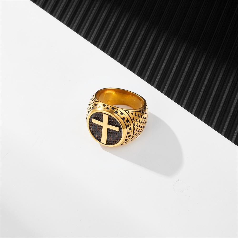 Golden Cross Titanium Steel Men's Simple Stainless Steel Ring Does Not Fade