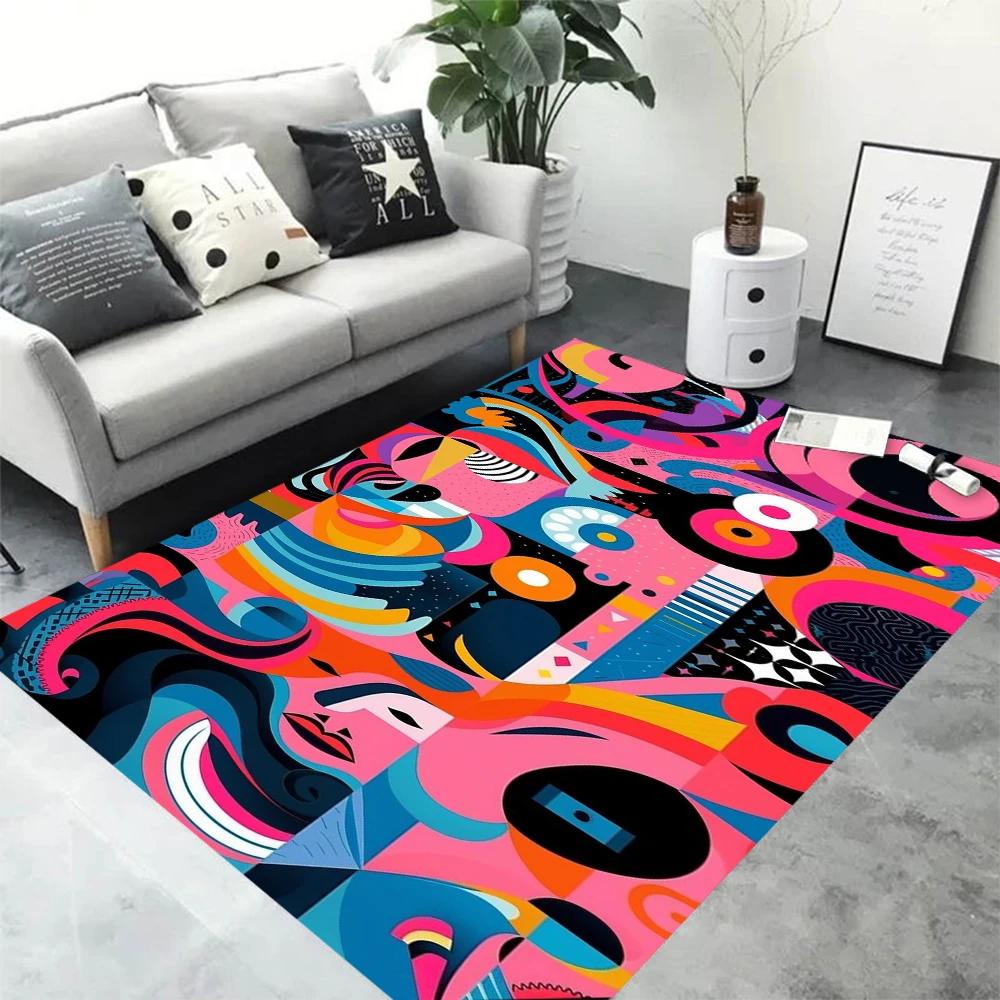 Dopamine Style Light Luxury Carpet Art Simple Rainbow Colorful Living Room Bedroom Bedside Decoration Washable Floor Mat