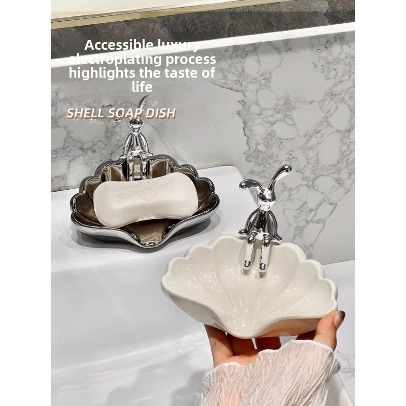 Bathroom Sink Soap Box Household Ceramic Rabbit Shell Shape Storage Rack Household  Bathroom Item Storage Accessories