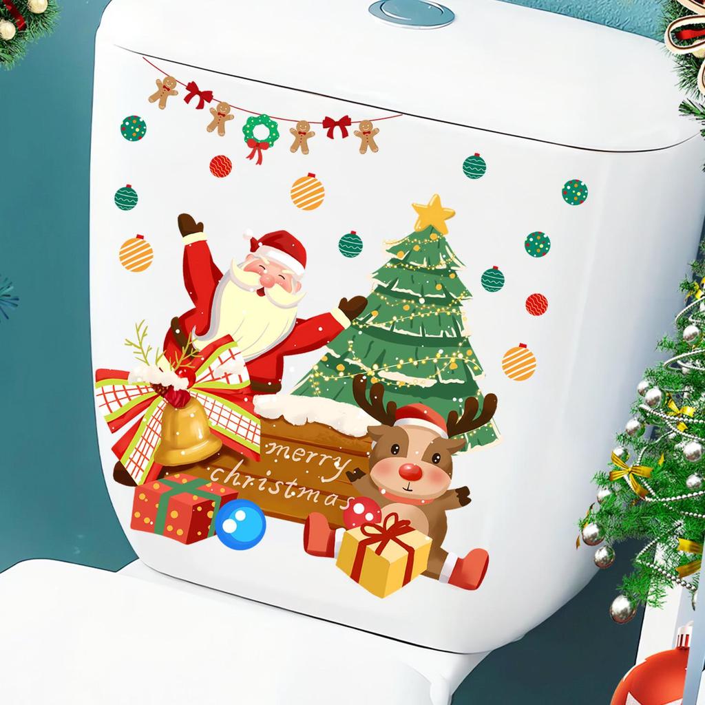 Santa Claus Reindeer Christmas Toilet & Wall Sticker - Creative Holiday Decoration