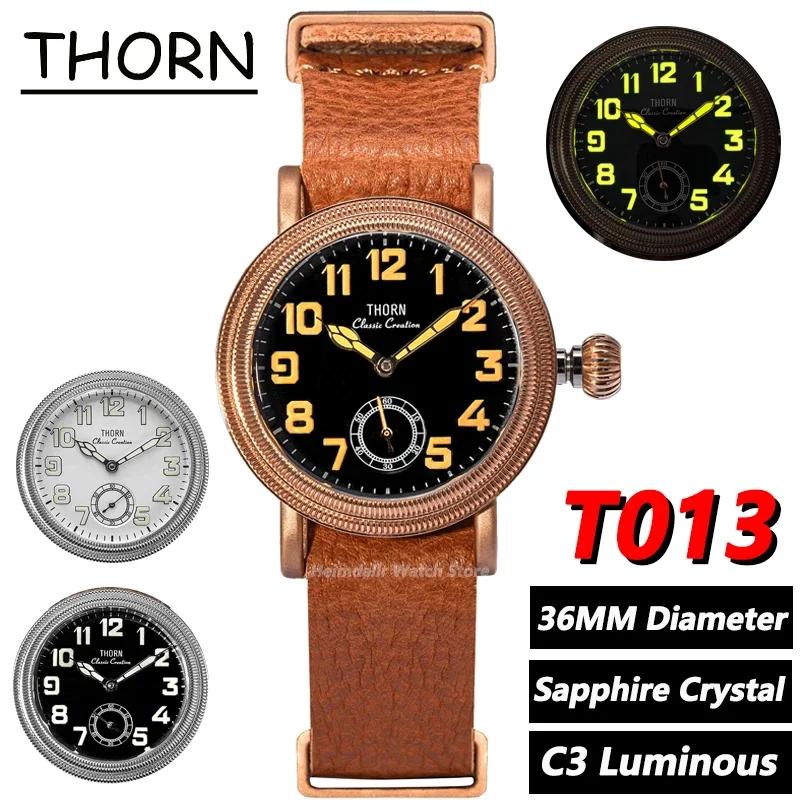THORN T013 Retro Luxury Watch Sapphire Bubble Glass ST1700 Movement Luminous 5Bar Waterproof 36MM Men's Mechanical Watch