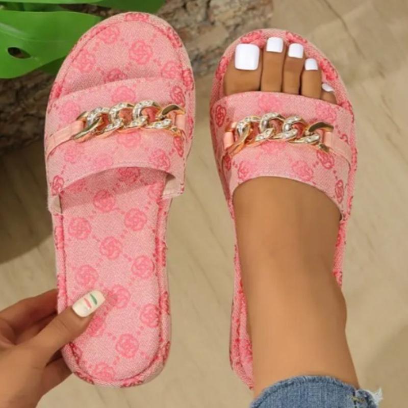 Fashion Women Platform Slippers Outdoor Floral Slippers Ladies 2025 New Summer Women Shoes Designer Flat Sandals Beach Slides Women