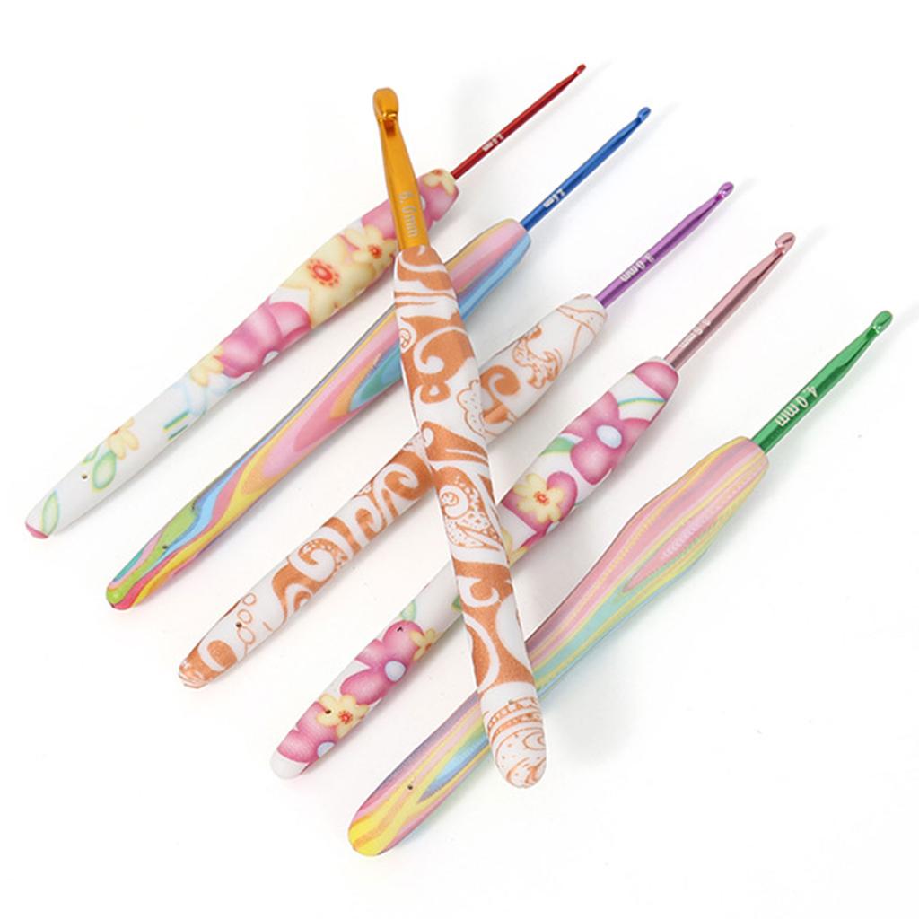 9Pcs Ergonomic Handle Crochet Hook 2mm-6mm Ergonomic Crochet Needle Soft Handle Crochet Hook for Beginner Hobbyist