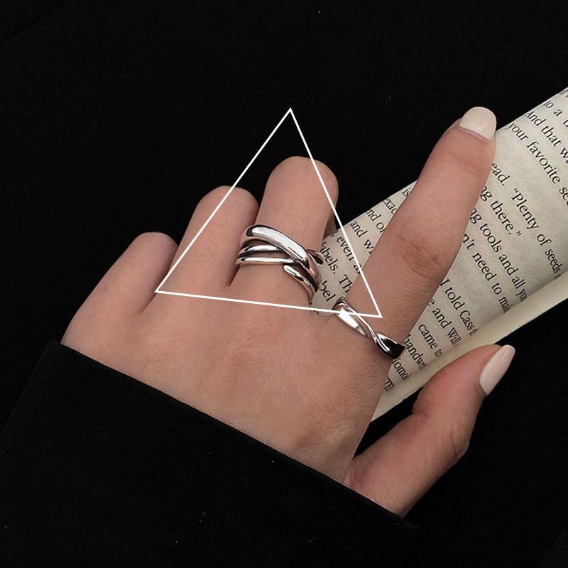 

S925 Корейское Элегантное Чистое Серебро Унисекс Дизайн Кольцо на Палец Регулируемое для Всех Случаев J264