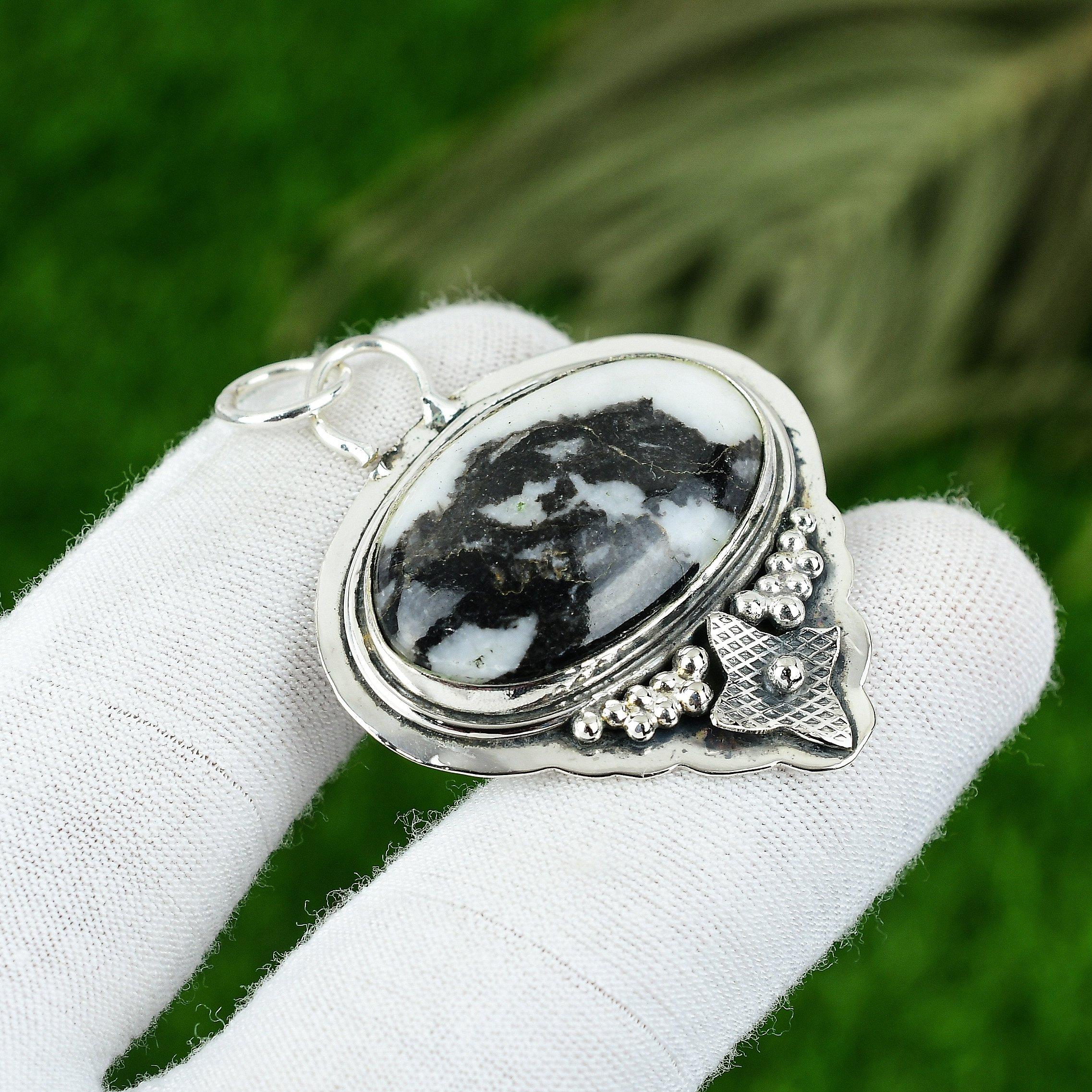 

Свадебный подарок для нее Подвеска из натурального камня зебрового яшма из стерлингового серебра 925 пробы