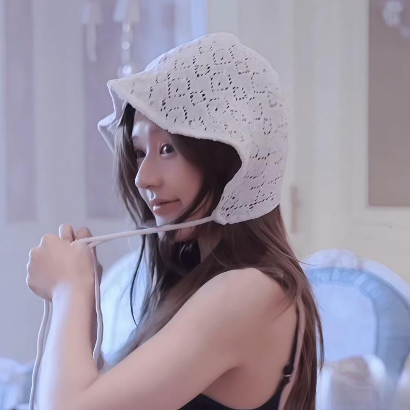 Zhao Lusi's Korean-style Versatile Fashion Hollow-out Lace-up Hat, Casual Jacquard Headwrap Hat, Spring-summer Fisherman Hat