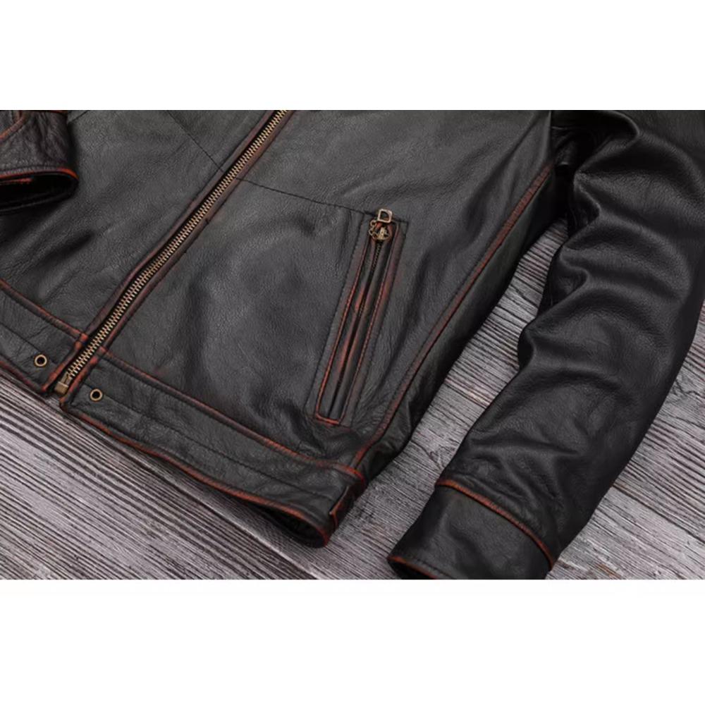 Chinese Size Genuine Cowhide Leather Men Leather Jacket Jackets Hand Edged Coat Men Leather Jacket Autumn