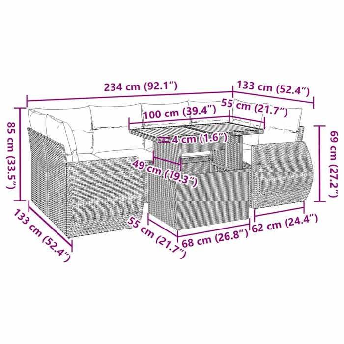VidaXL Garden Lounge Set 7 Pcs with Cushions Black Wicker 3327226