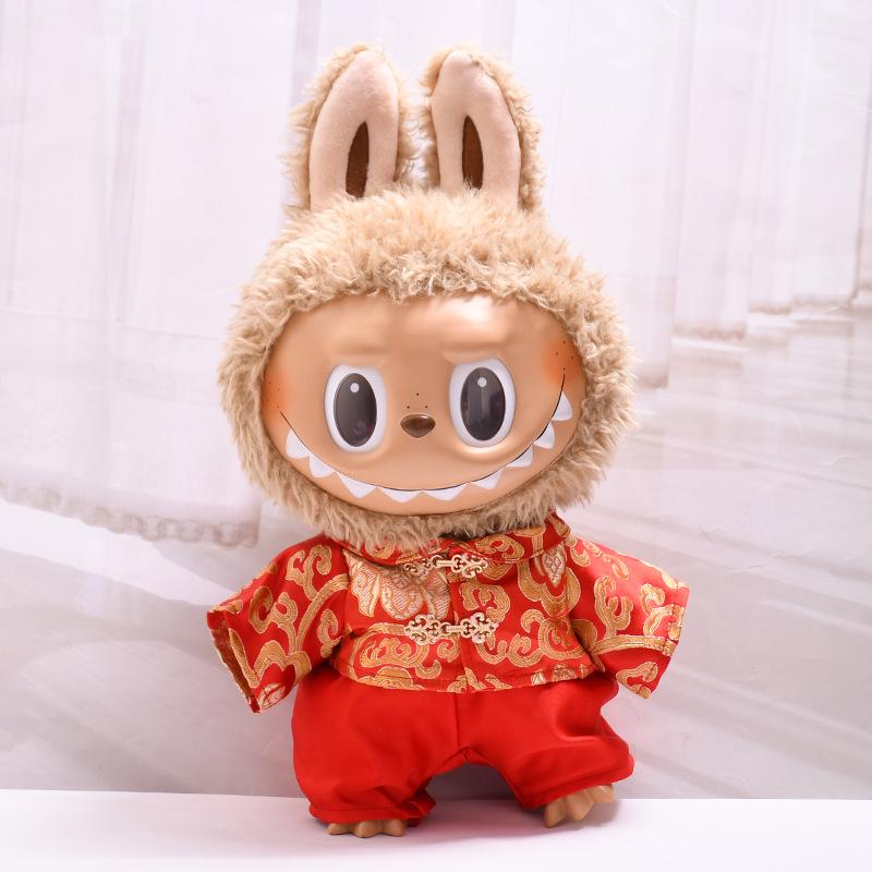 38cm Labubu Plush Doll Casual Outfit Set with Hat (Clothes Only)