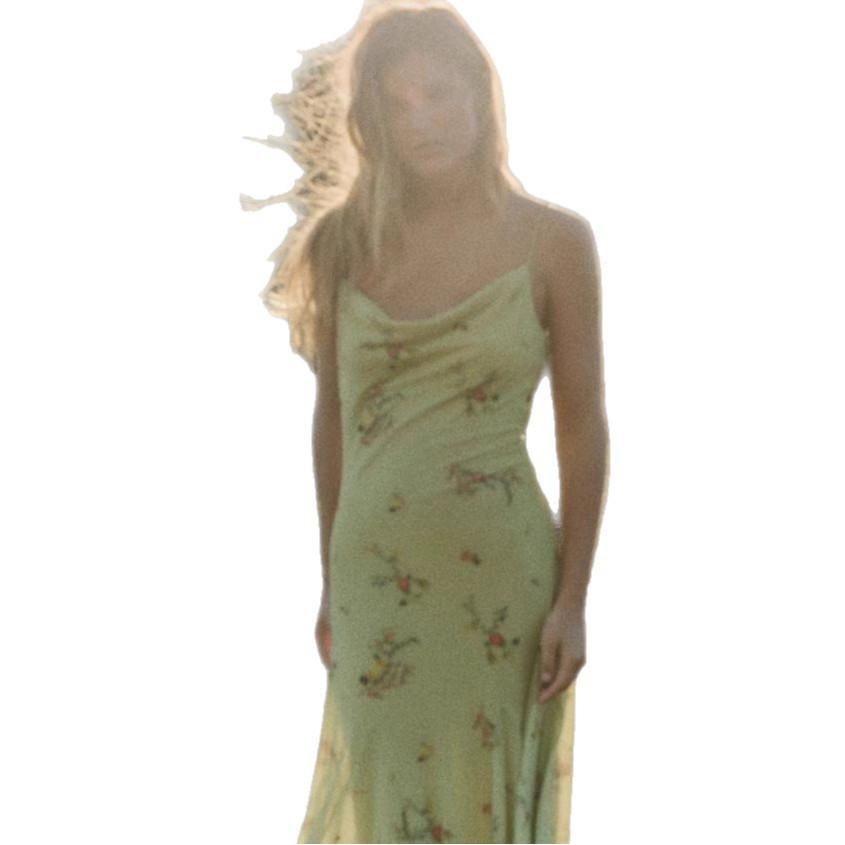 2025 Spring Women's Backless Print Draped Collar Spaghetti Strap Midi Dress