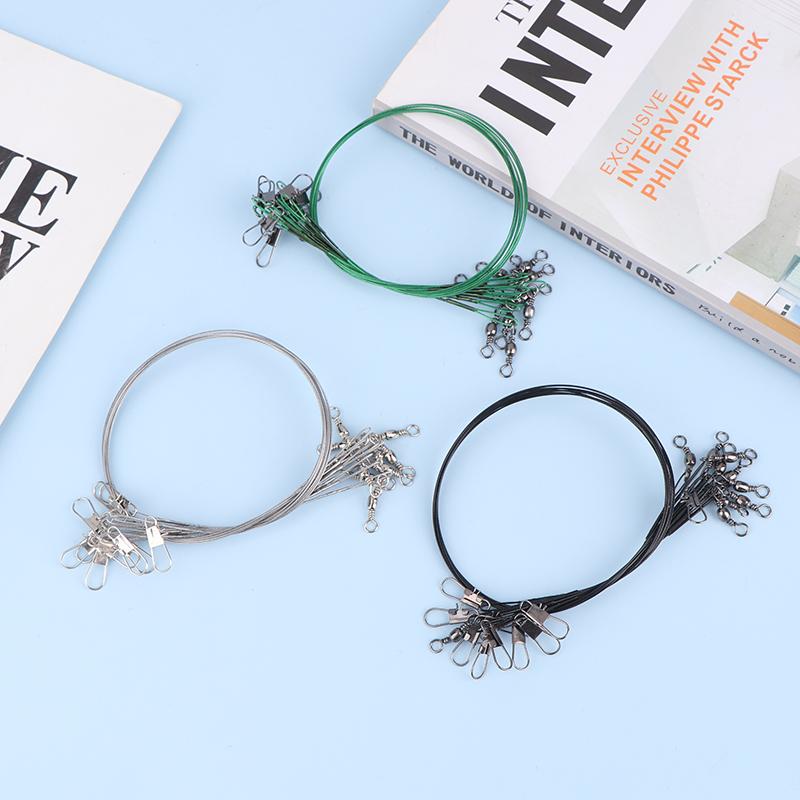 10Pcs 10/15/20/25/30Cm Anti-Bite Steel Wire Leash Lure Fishhook Line Trace Wire Leader With Swivel Fishing Lure Accessories