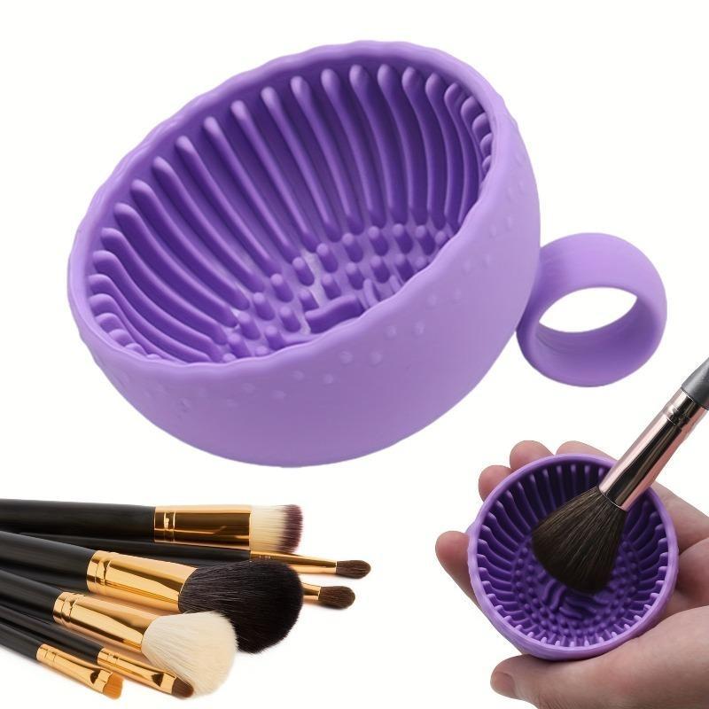 Silicone Makeup Brush Cleaner Bowl - 1pcs Unscented Brush Cleaning Mat with Scrubber Pad for Eyebrow, Blush, Facial & Eye Brushes