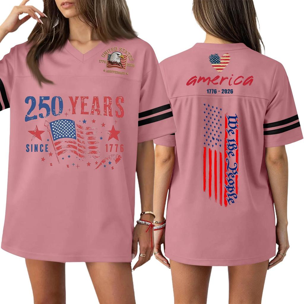 Damen Casual Mode V-Ausschnitt Sport Unabhängigkeitstag Druck Kurzarm Sport T-Shirt Top