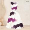 Women Plus Size Blue Marble Printed Two Piece Set Sleeveless Tie Waist Flared Dress Three Quarter Sleeve Cardigan