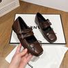 Cowhide Version~ Spring Flat Bottom Shallow Mouth Bow Single Shoes Niche Old Ballet Mary Jane Shoes Women