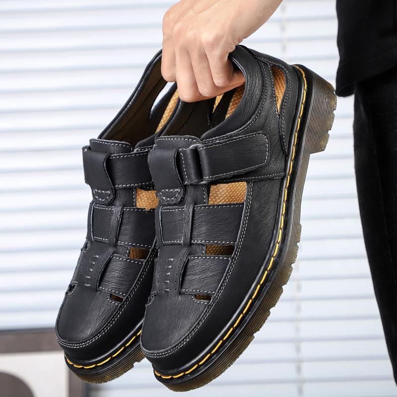 Summer 2025 foreign trade explosion leather men's tooling platform casual sandals bag head Velcro large size men's shoes