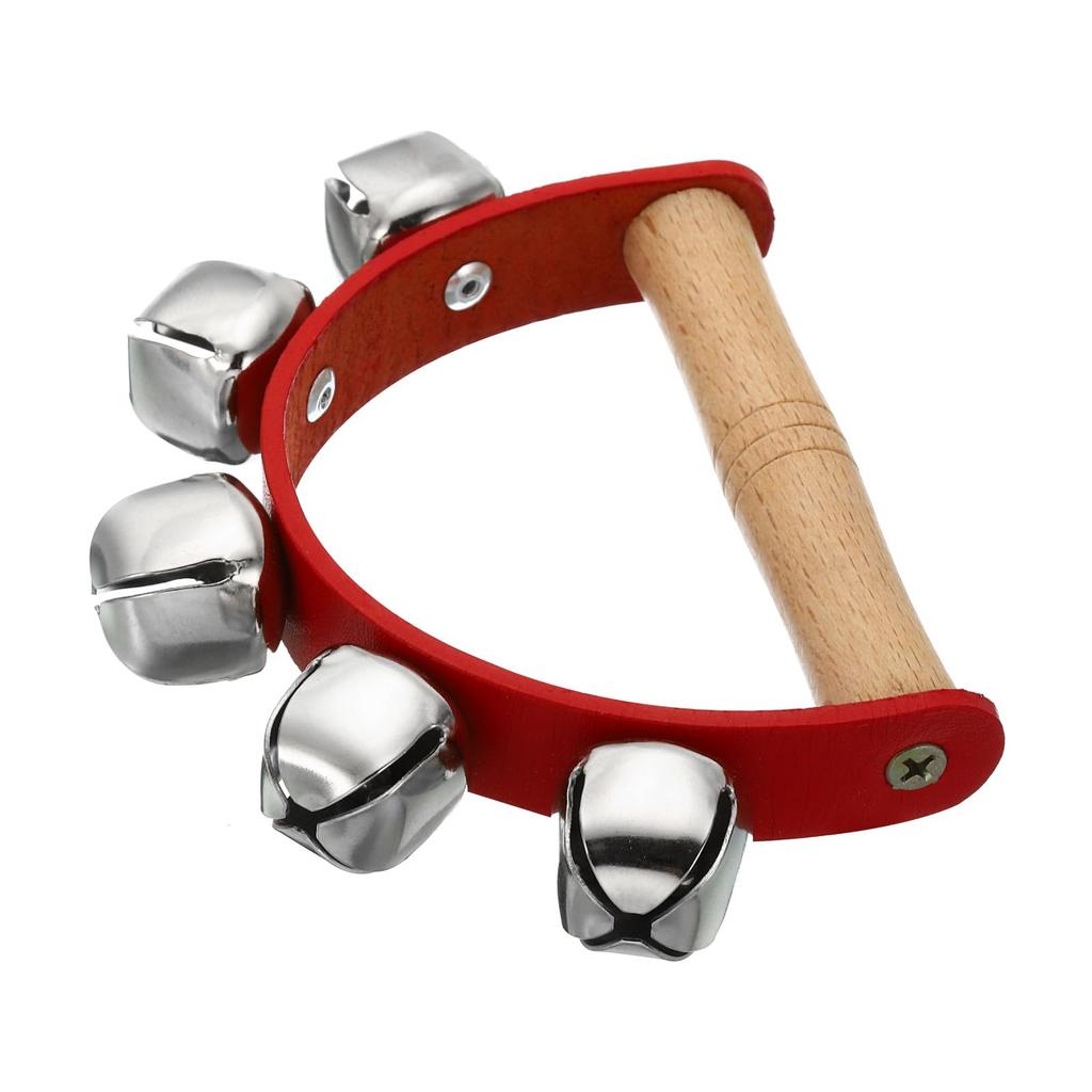 PATIKIL 6-Piece Jingle Bell Hand Bells, Handheld Wrist Bells, Wooden Percussion Instrument with 5 Bells, for Music Classes, Parties, and Christmas,