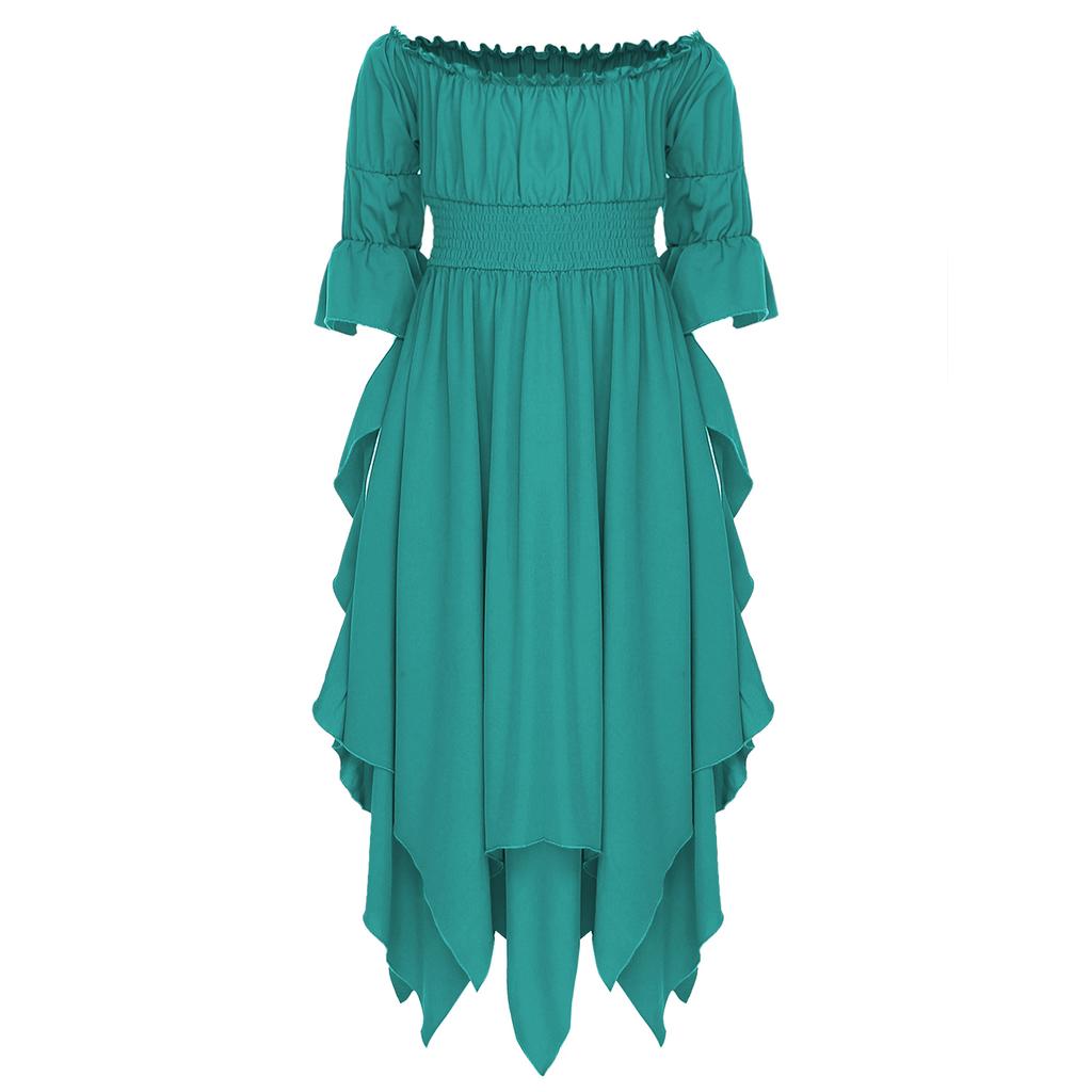 Girl's Renaissance Halloween Fancy Dress Costume Cold Shoulder Smocked Irregular Hem Dresses