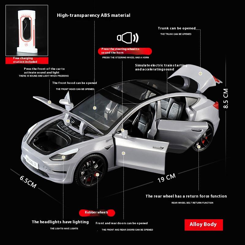 1/24 Tesla Model 3 Alloy Die Cast Car Model Simulation Sound and Light Children's Toy Car Gift Collection Boy Game Vehicle
