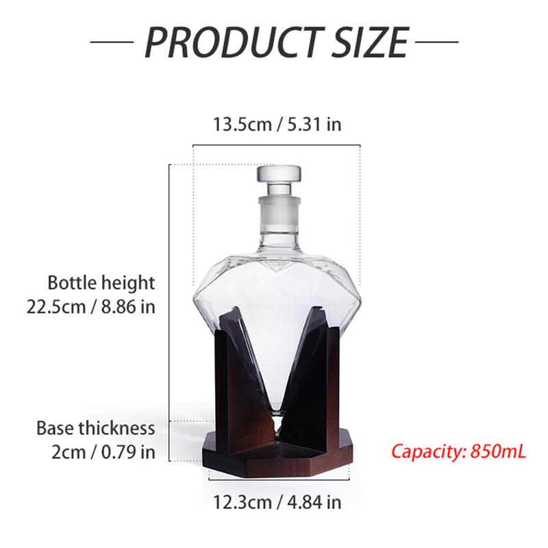 850mL Diamond Wine Glass Bottle Wine Set Suit With Wooden Base Whisky Decanter Originalityfor Bar Home Ornament Gift