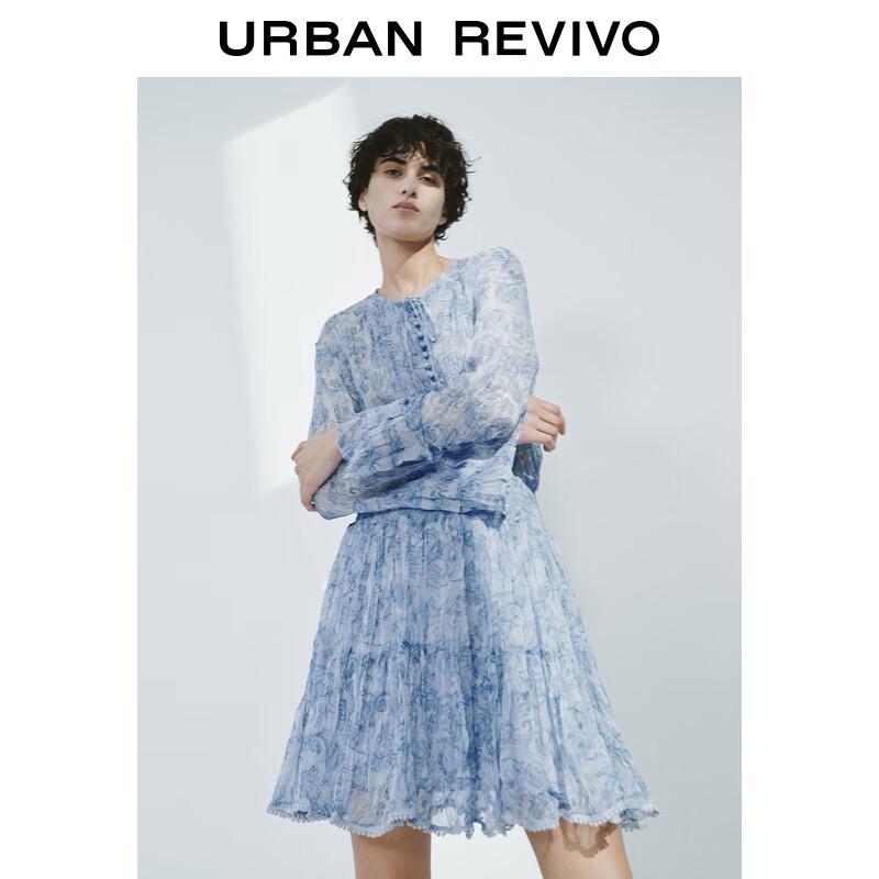 

UR 2025 Spring Printed Smocked Long Sleeve Dress S