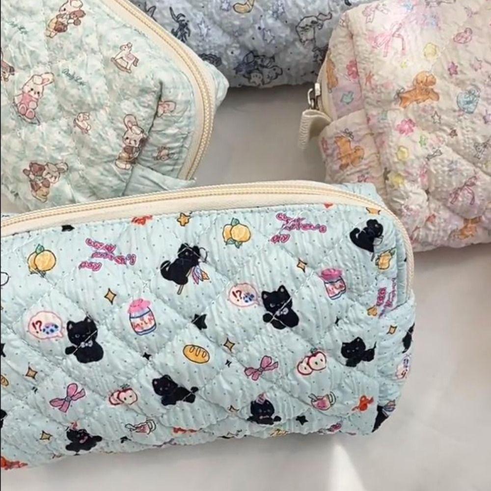 Cartoon Animal Pattern Zipper Stationery Bag Portable Cosmetic Bag Bubble Cloth Coin Purse Women