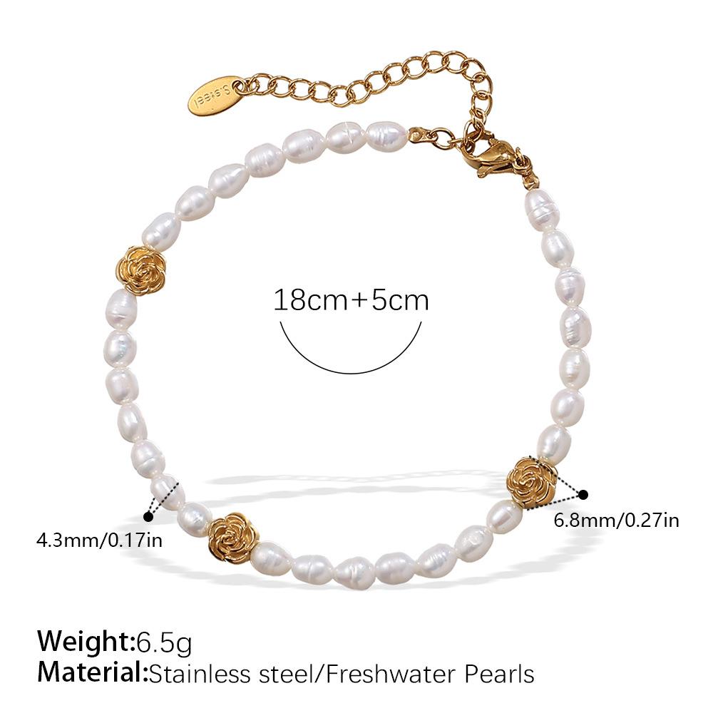 Baroque Freshwater Pearl Necklace Stainless Steel Plated 18K Gold Elegant Bracelet Set