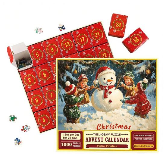 1000Pcs/Set Christmas Jigsaw Puzzle Advent Puzzle 2025 24 Days Educational Puzzle Xmas Countdown Calendar Decoration Holiday Party Gift