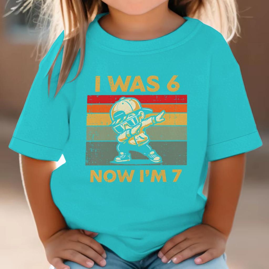 Kids Seven Year Old Cotton T-shirt Tops I Was 6 Now I'm 7 Birthday Funny 7th B-day Gift for Boy 67 Meme Birthday Cotton Tee