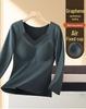 Women's Double-Sided Velvet Self-Heating Top with Fixed Cups, Thickened Waist, Long Sleeves - Warm Autumn Shirt.