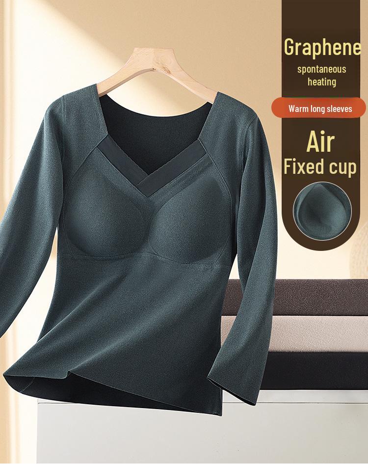 Women's Double-Sided Velvet Self-Heating Top with Fixed Cups, Thickened Waist, Long Sleeves - Warm Autumn Shirt.