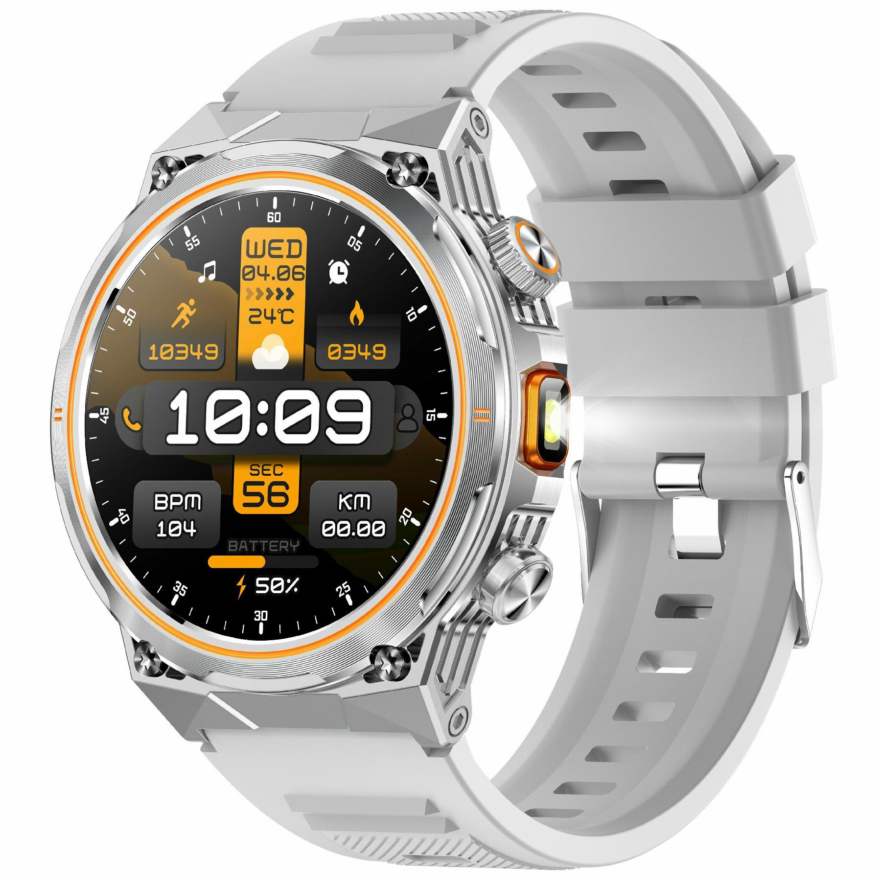 

AK81 1.46 Inch IPS Screen Smart Watch Heart Rate Monitor Bluetooth-Compatible Calling Sports Wristwatch,Silicone Strap Silver