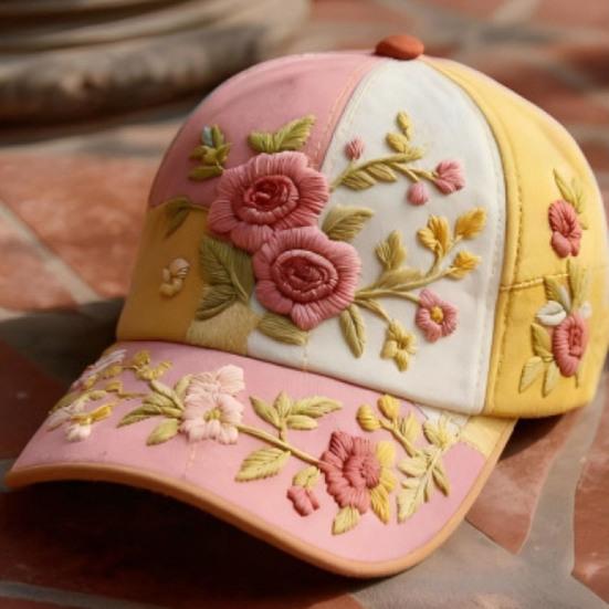 Baseball Hat Embroidery Flower Pattern 3D Printing Retro Sun Protection Summer Cap Hiking Outings Traveling